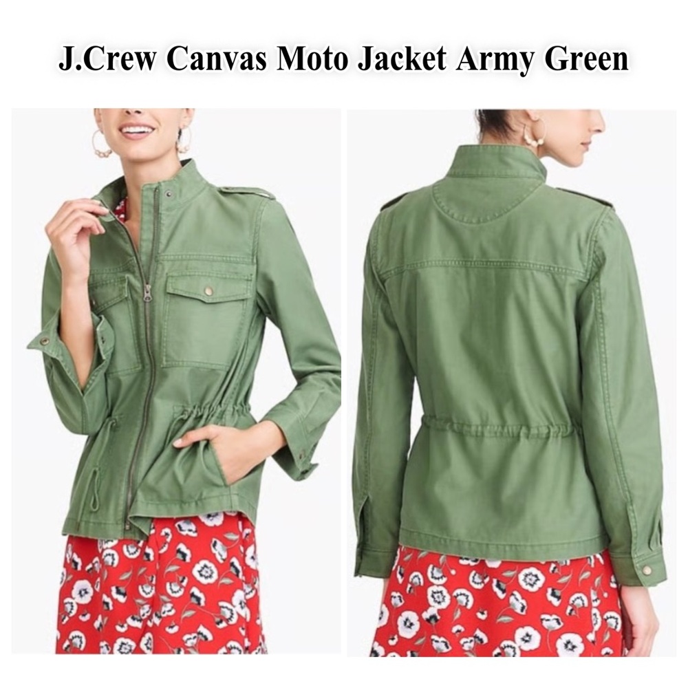 J. Crew Army Green Canvas Moto Jacket-Size S